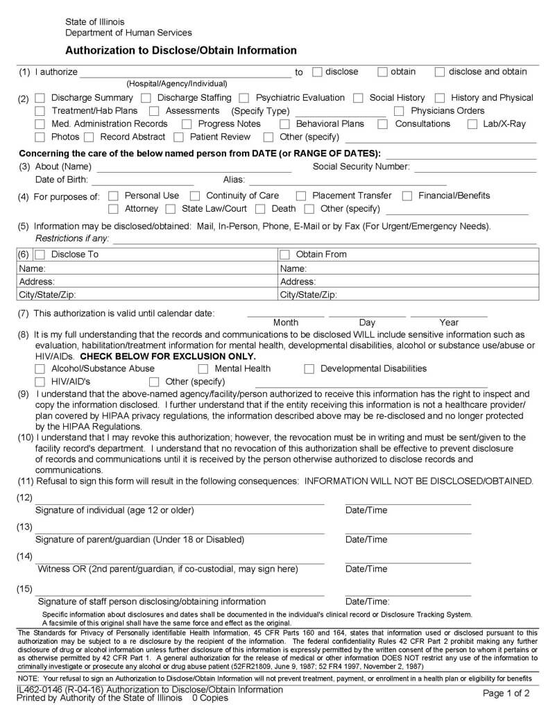 Blank Illinois Medical Record Form 