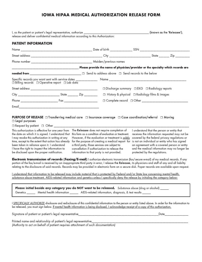 Blank Iowa Medical Record Form 