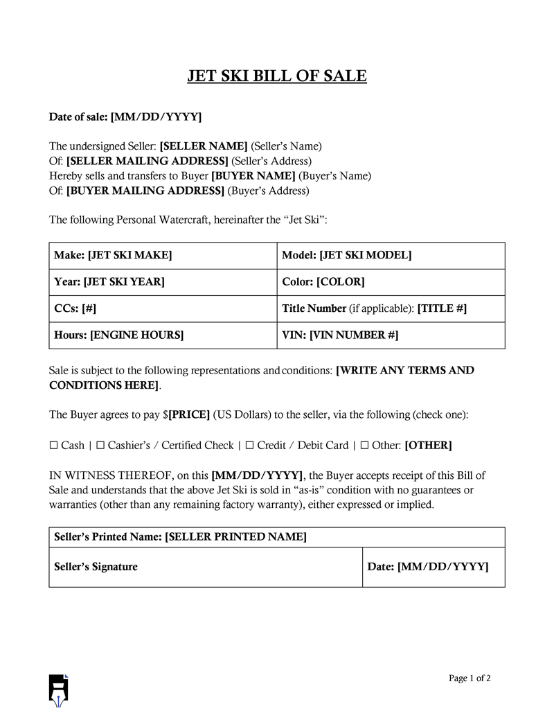 Jet Ski Bill of Sale Forms 2