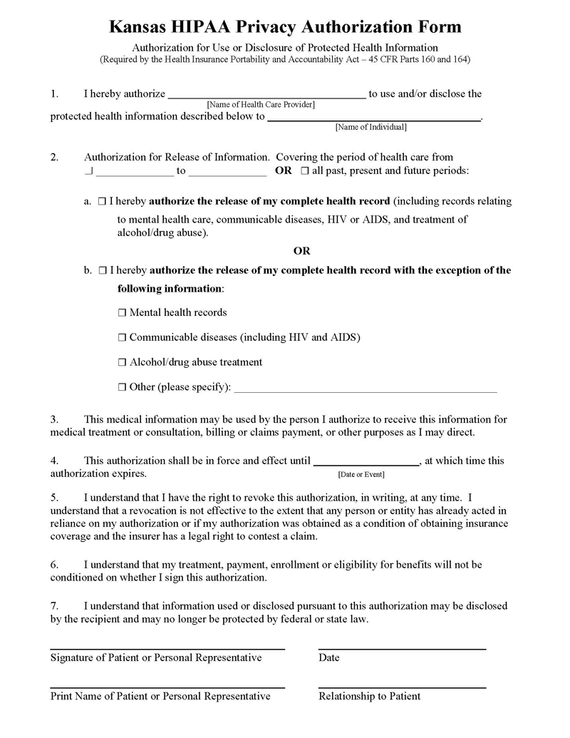 Blank Kansas Medical Record Form 