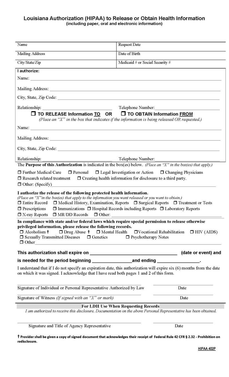 Blank Louisiana Medical Record Form 