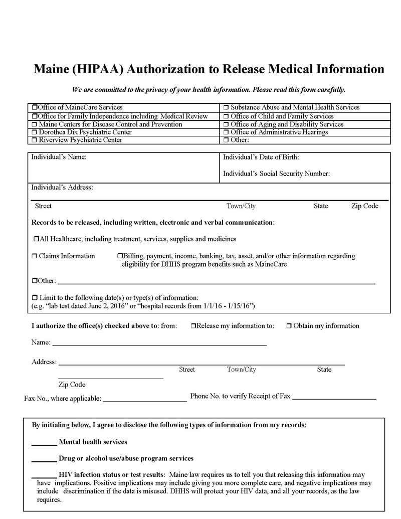 Blank Maine Medical Record Form 