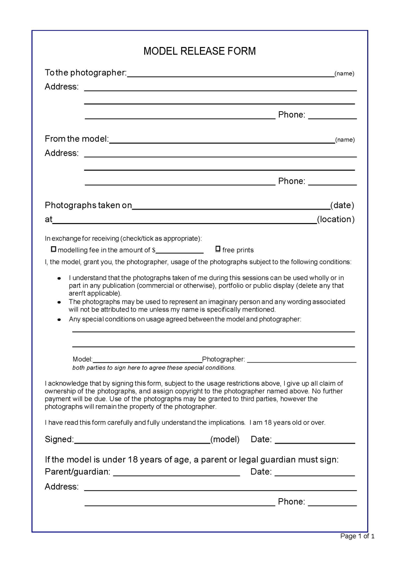 Model Photo Release Form pdf