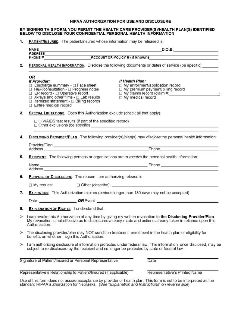 Blank Nebraska Medical Record Form 