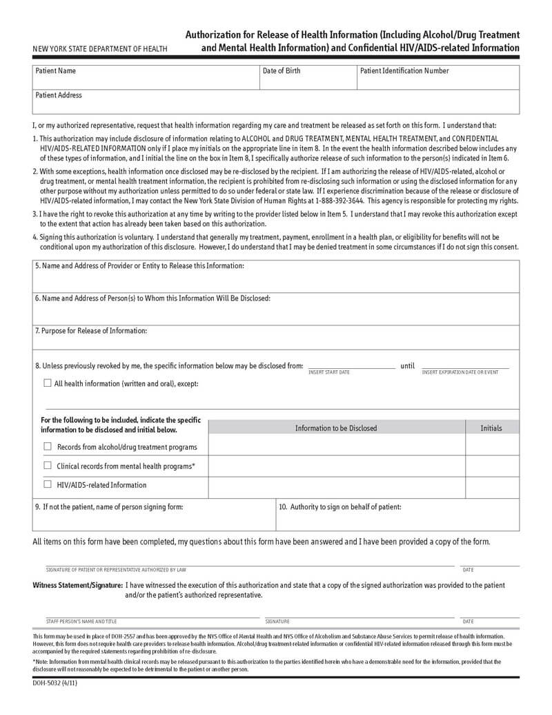 Blank New York Medical Record Form 