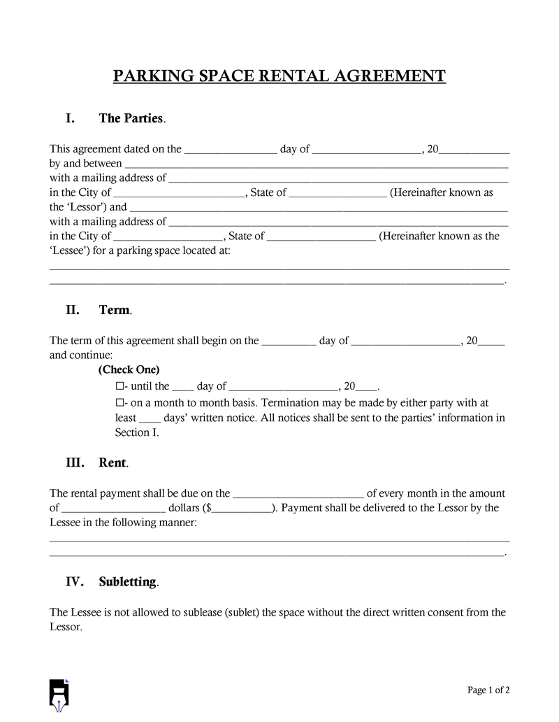 Parking Space Rental Agreement