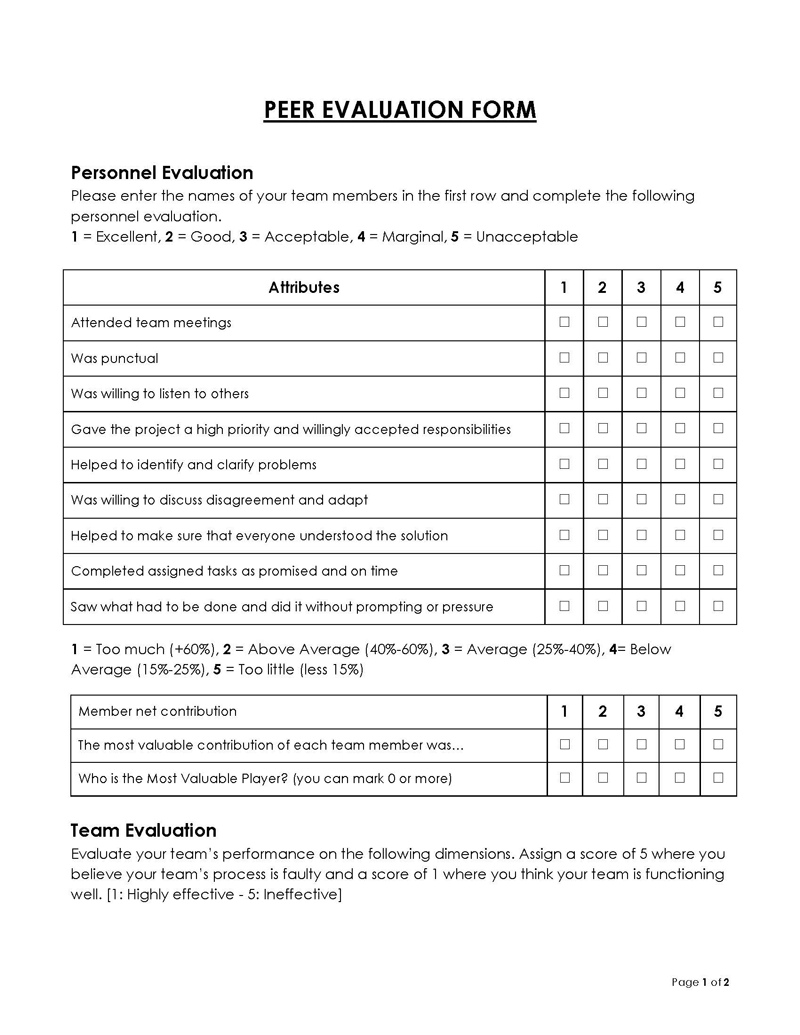 sample peer evaluation form for teaching