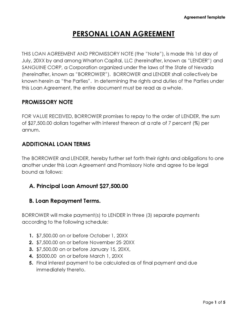  personal loan agreement template word