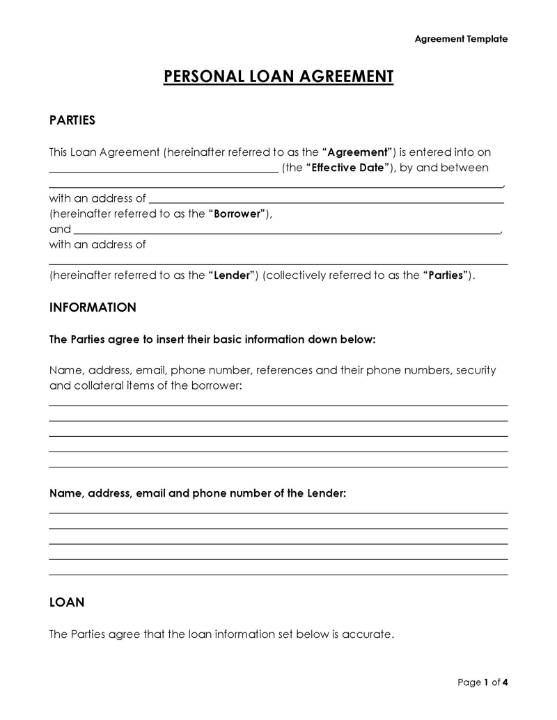  personal loan agreement template free
