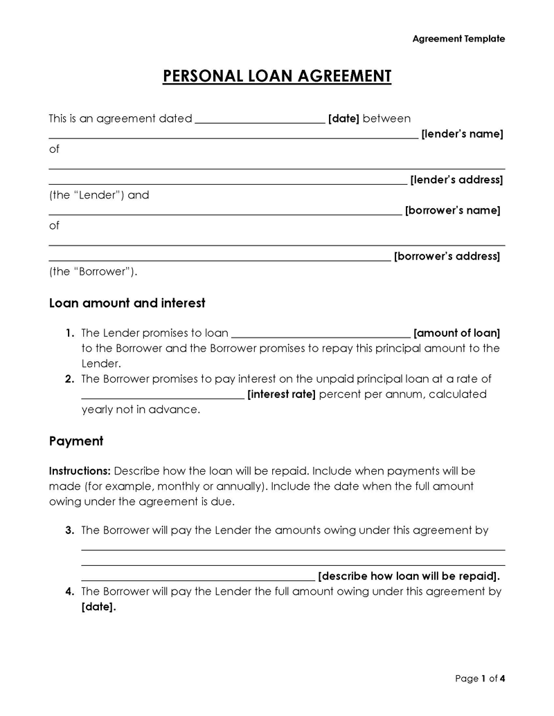  family loan agreement template