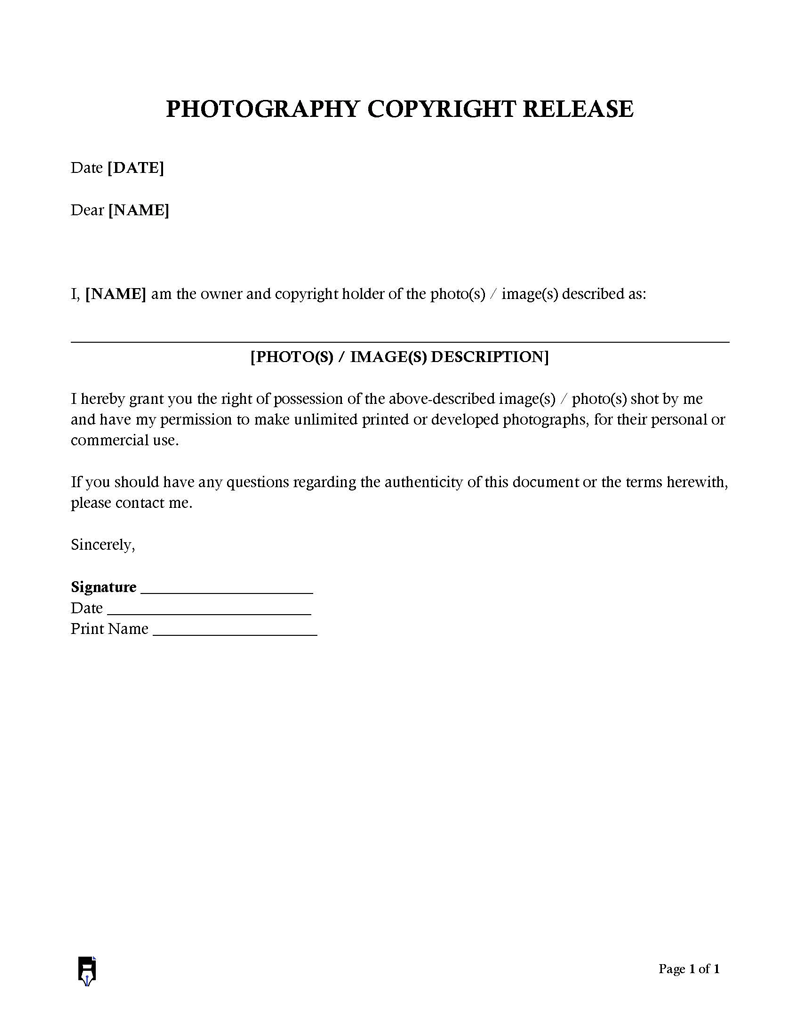 Photo Copyright Release Form word