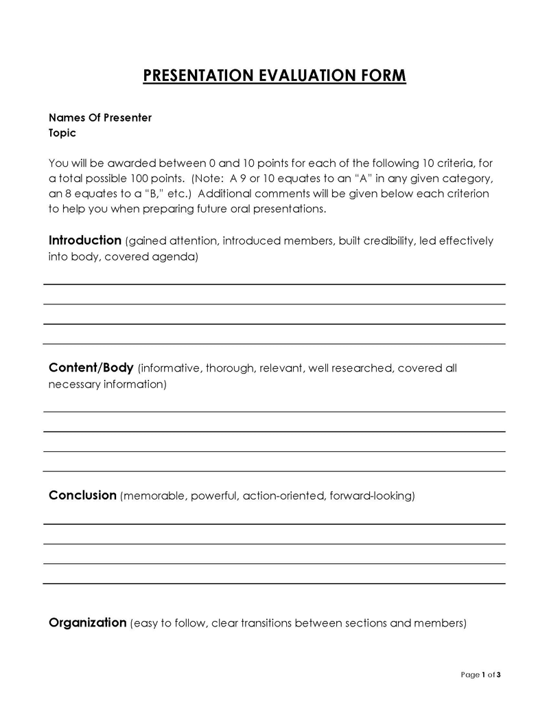 presentation evaluation form word