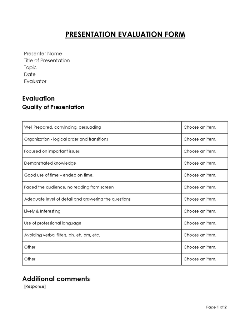 presentation evaluation form for students