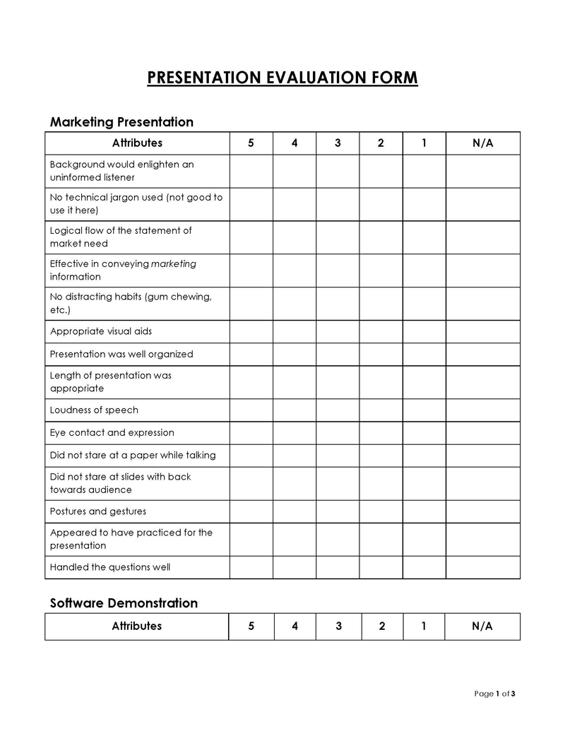 presentation evaluation form for students