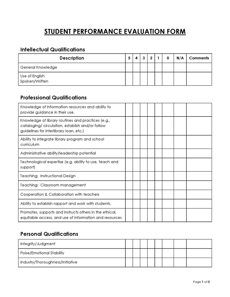 student evaluation form doc