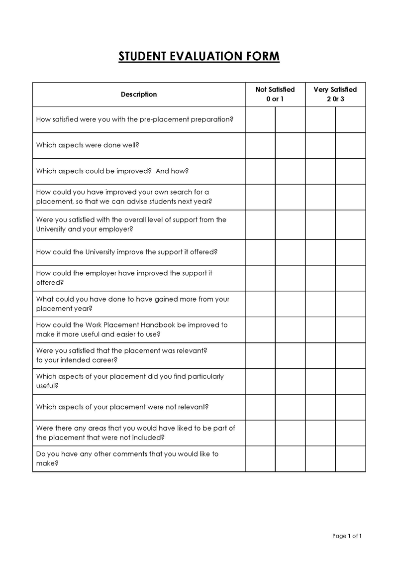 free printable student evaluation forms
