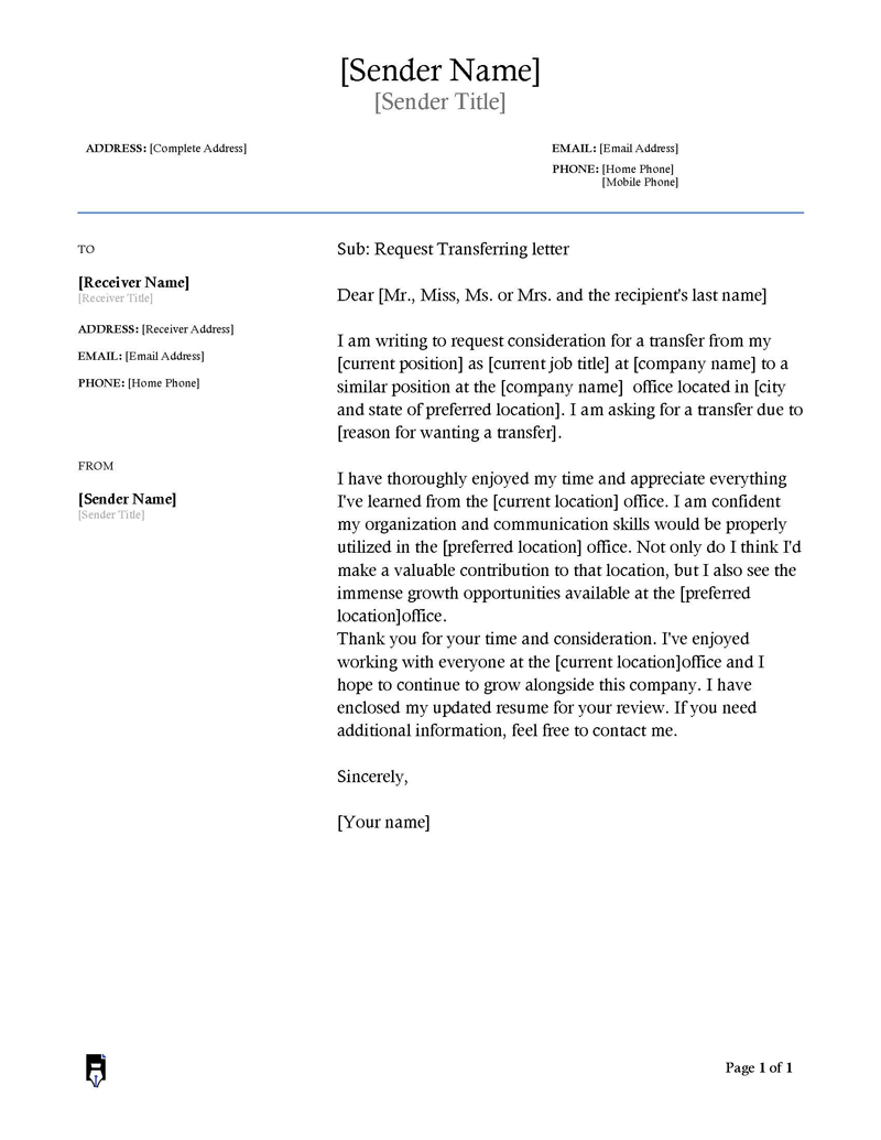 Writing Transfer Image Examples Writing A Transfer Request Letter With Samples Templates
