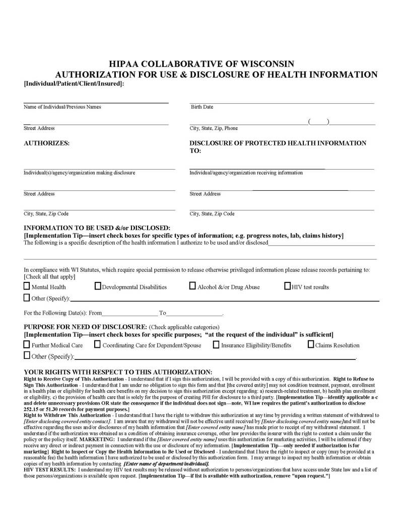 Blank Wisconsin Medical Record Form 