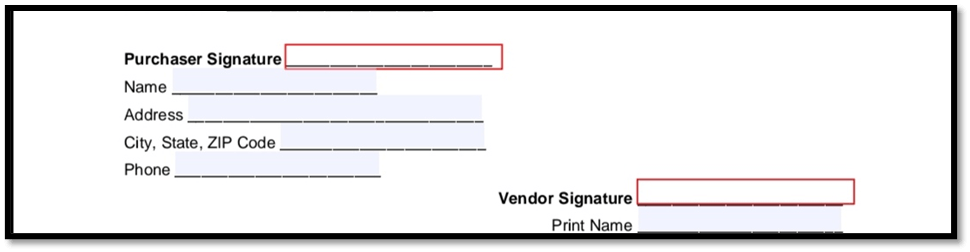 Closing signatures in car sale receipt