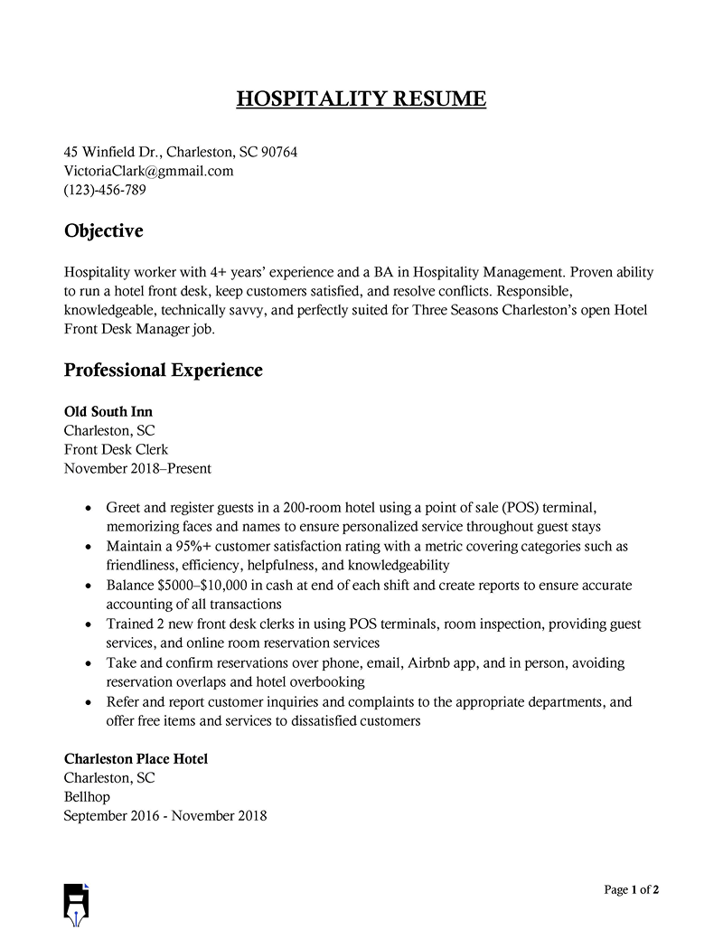 Hospitality Resume