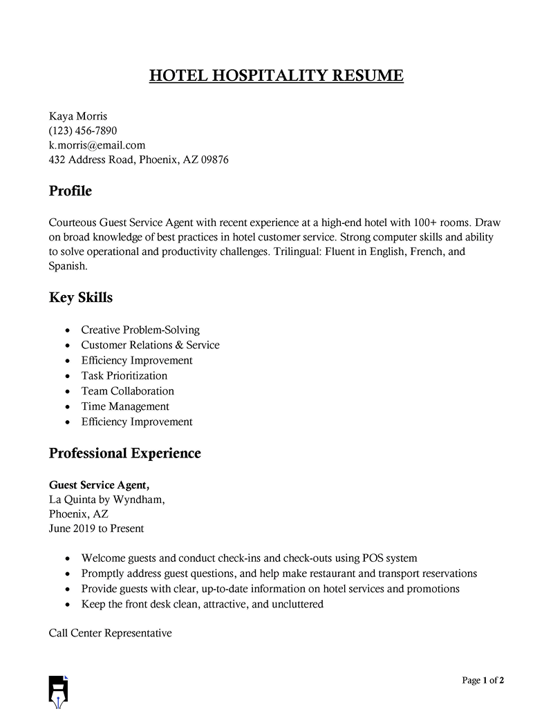 Hospitality Resume