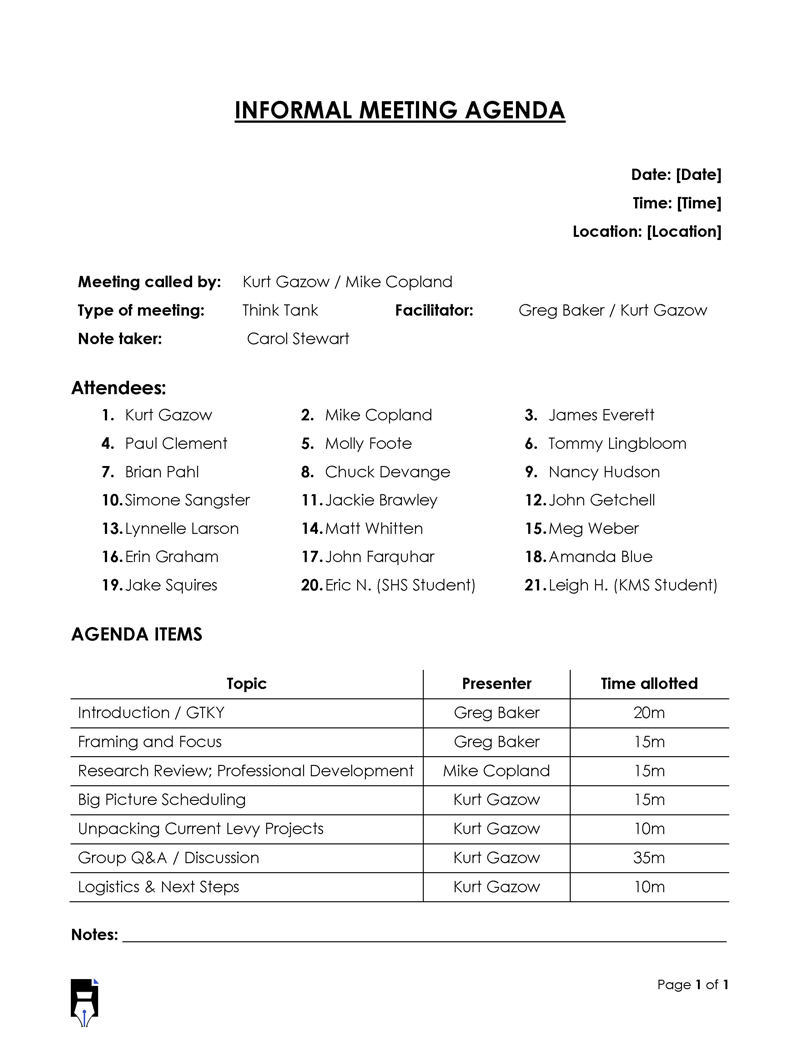 Informal Meeting Agenda