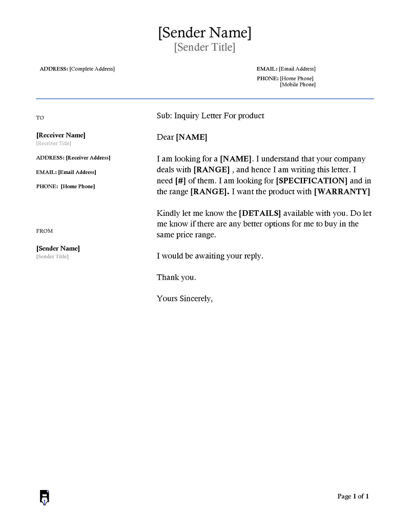 Inquiry Letter For product