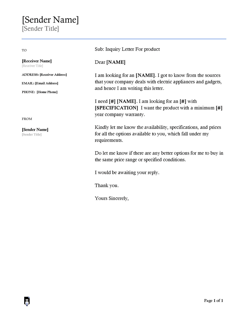 Inquiry Letter For product