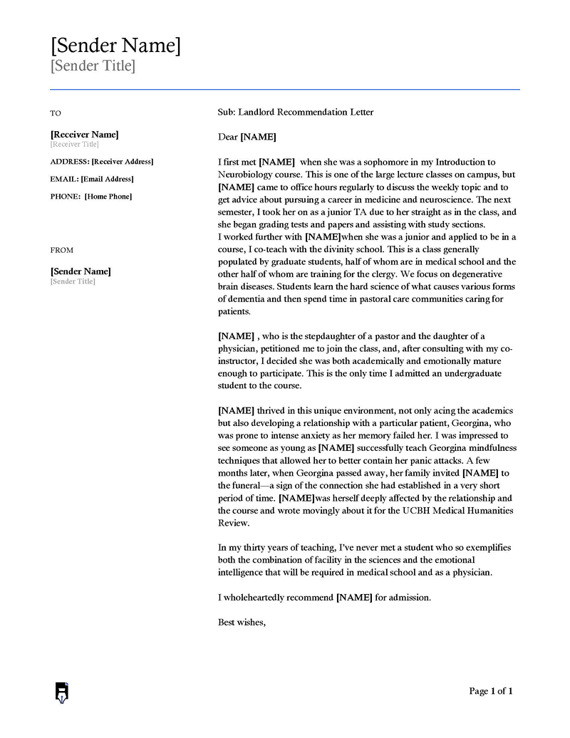 
Medical School Letter of Recommendation