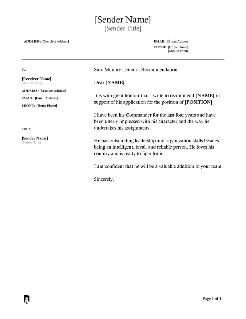 Military Letter of Recommendation