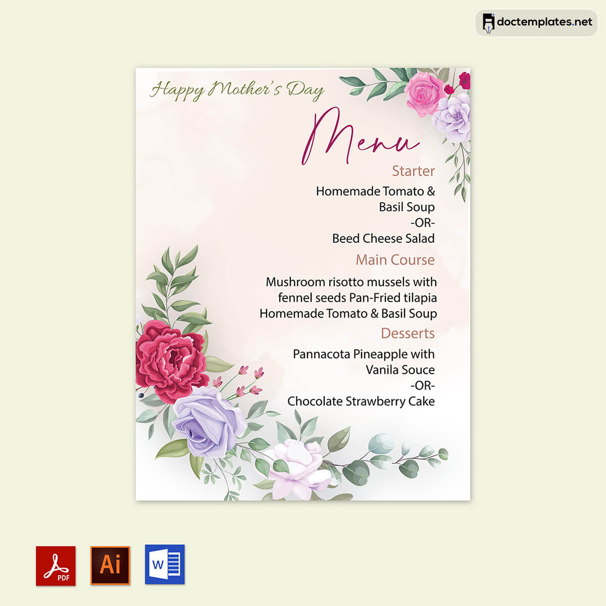 free dinner party menu template