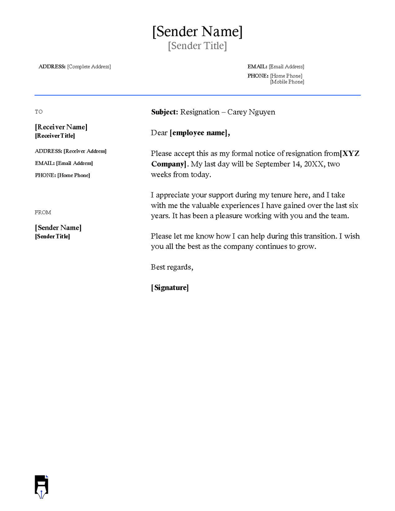 Two Weeks Notice Letter 1