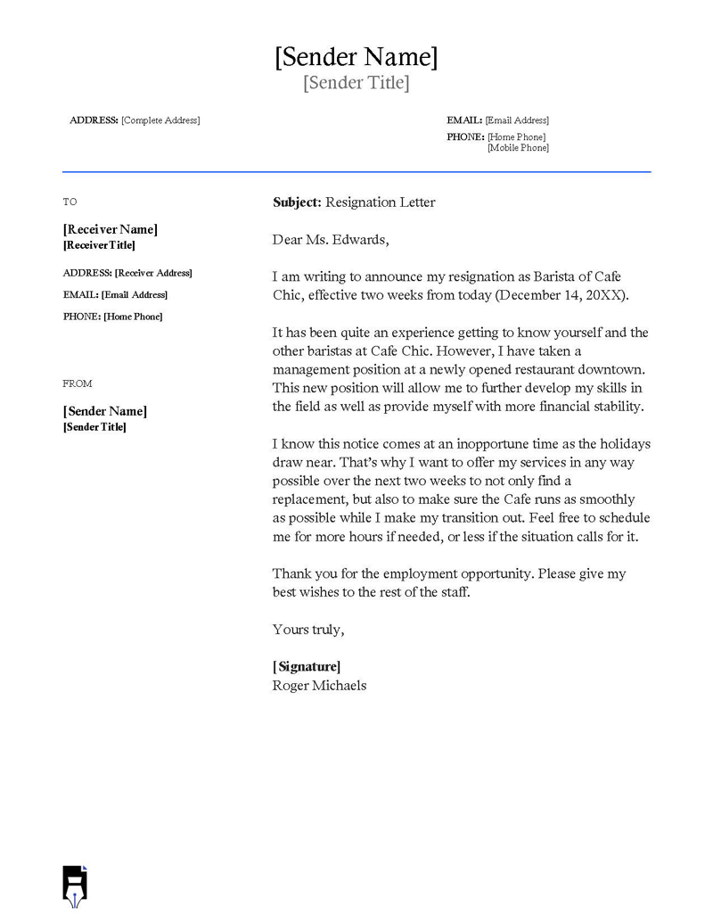 Two Weeks Notice Letter 09 Two Weeks Notice Letter 9