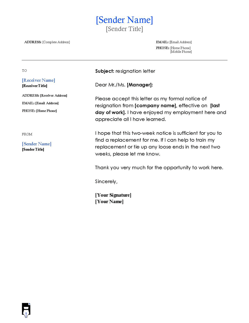Two Weeks Notice Letter 12 Two Weeks Notice Letter 12