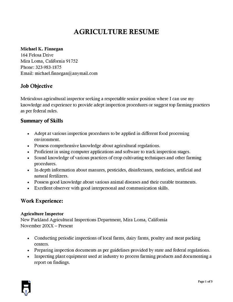 Sample CV for Agriculture Specialist-03