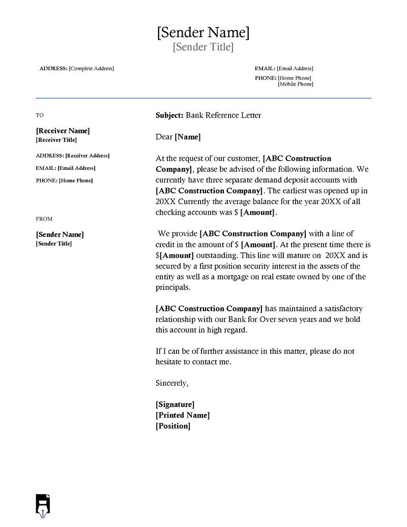 Bank Reference Letter