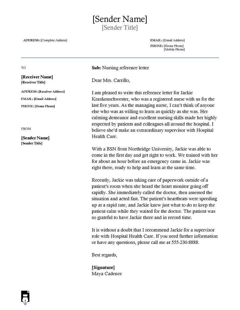 Nursing Reference Letter