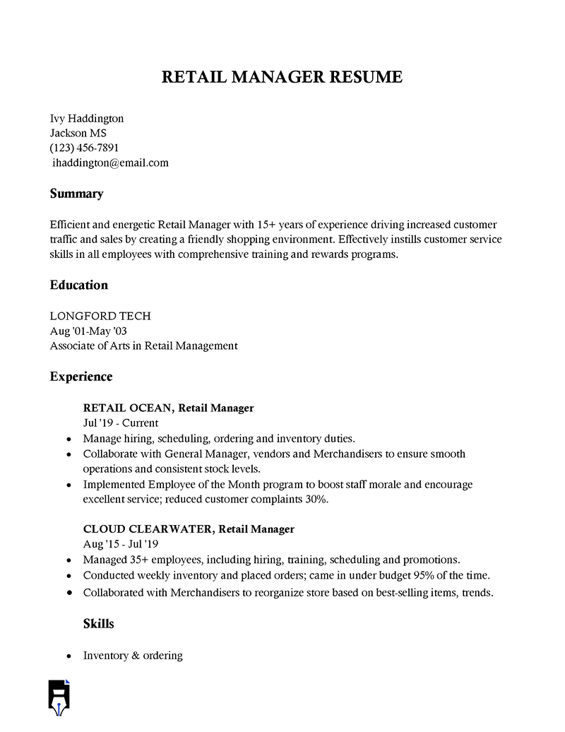 
store manager resume summary-03
