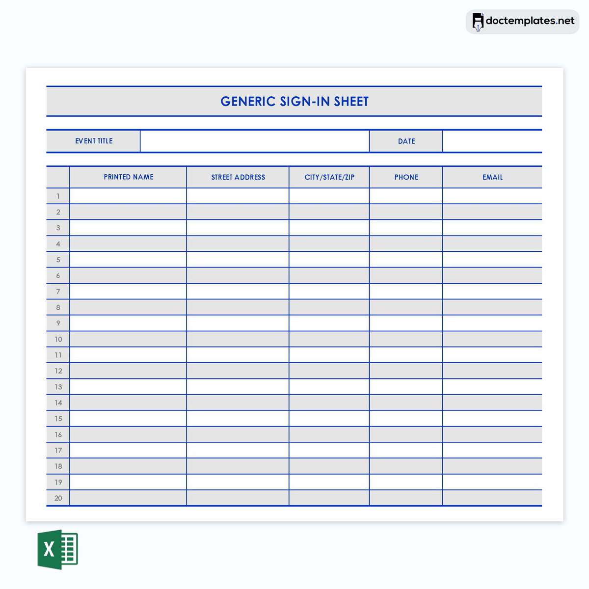 Generic sign-in sheet