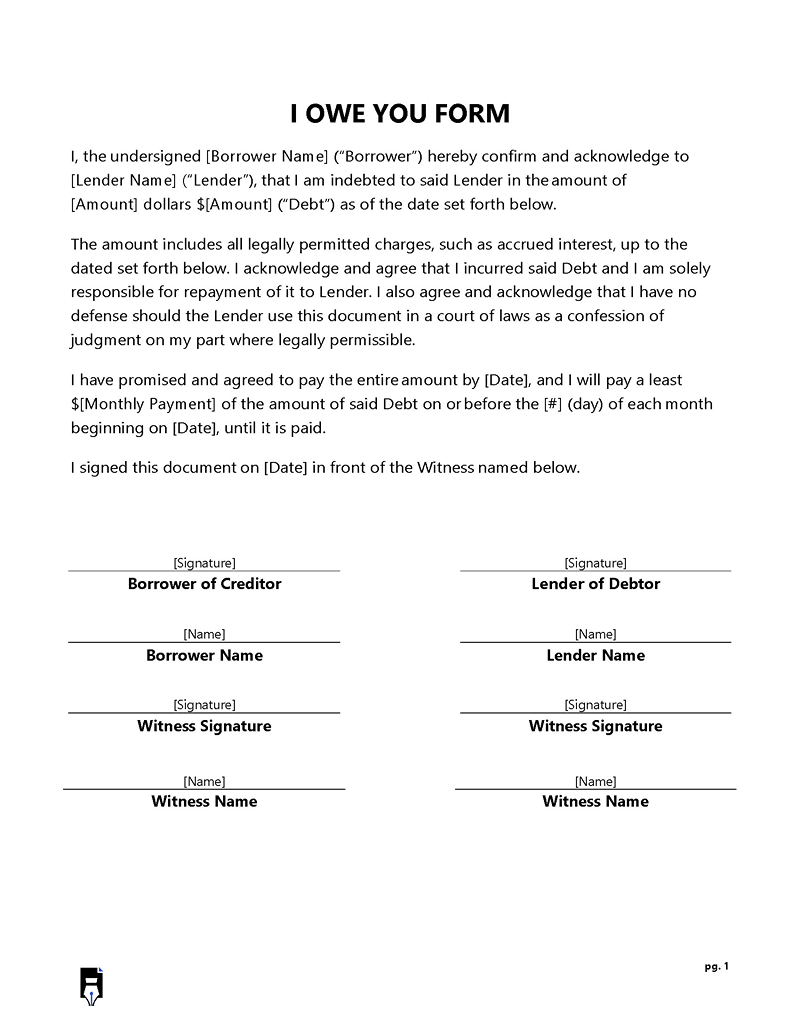Free IOU Contract Sample in ms word