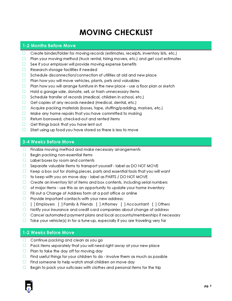 Free Packing checklist in ms word