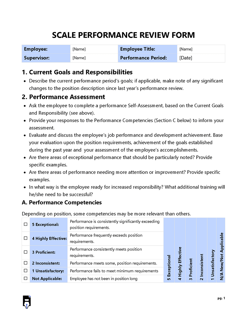 Free performance rating form in ms word