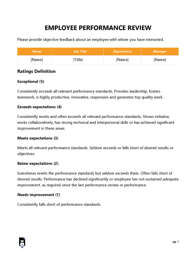 Performance analysis form in ms word