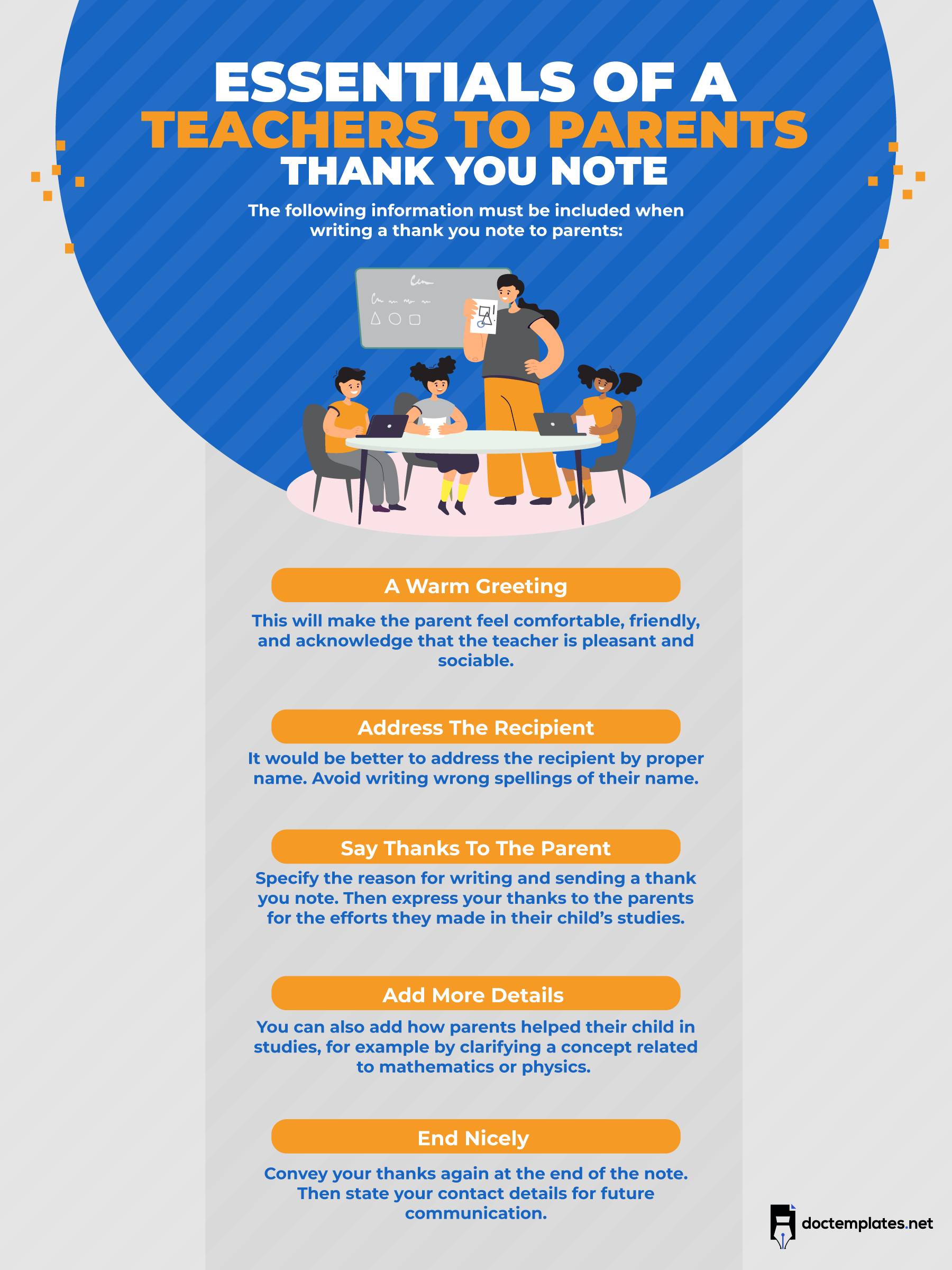 This infographic is about teachers to parents thank you note. 
