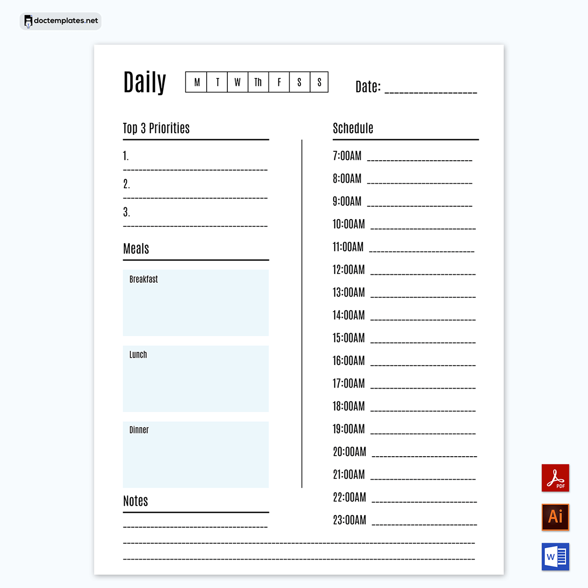 Creative Word Daily Planner Template