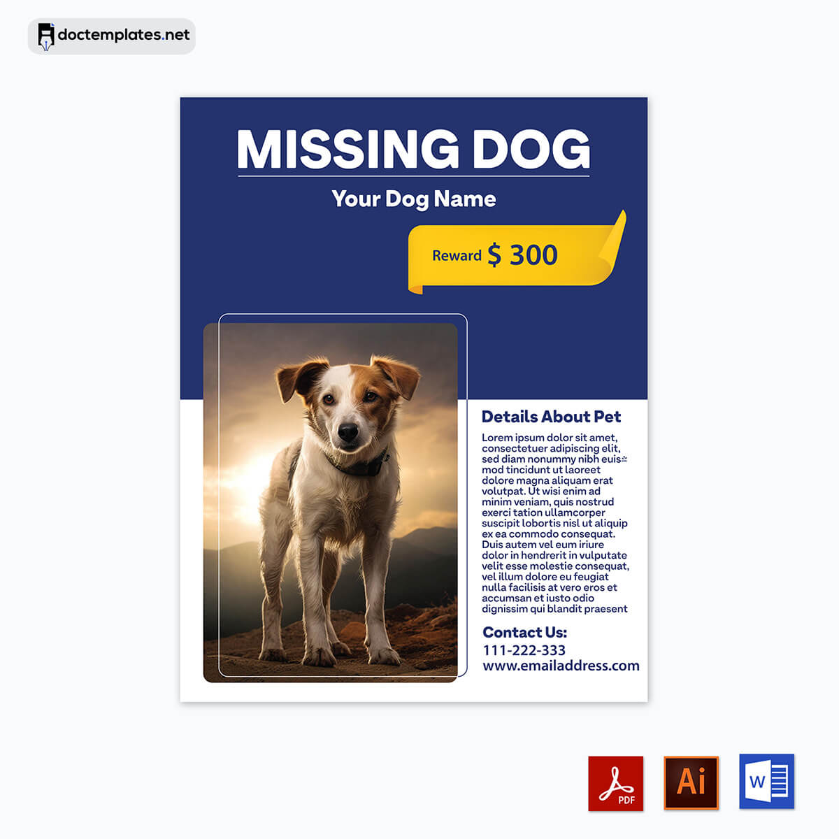 "Engaging Cat-Dog Flyer" - Engage the community in your search with this captivating lost pet flyer template.