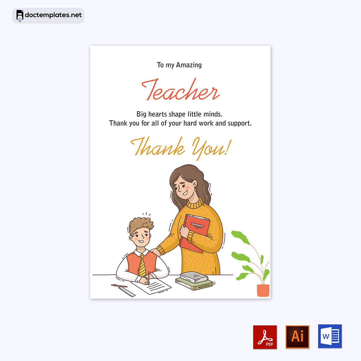 thank you card for teacher from child