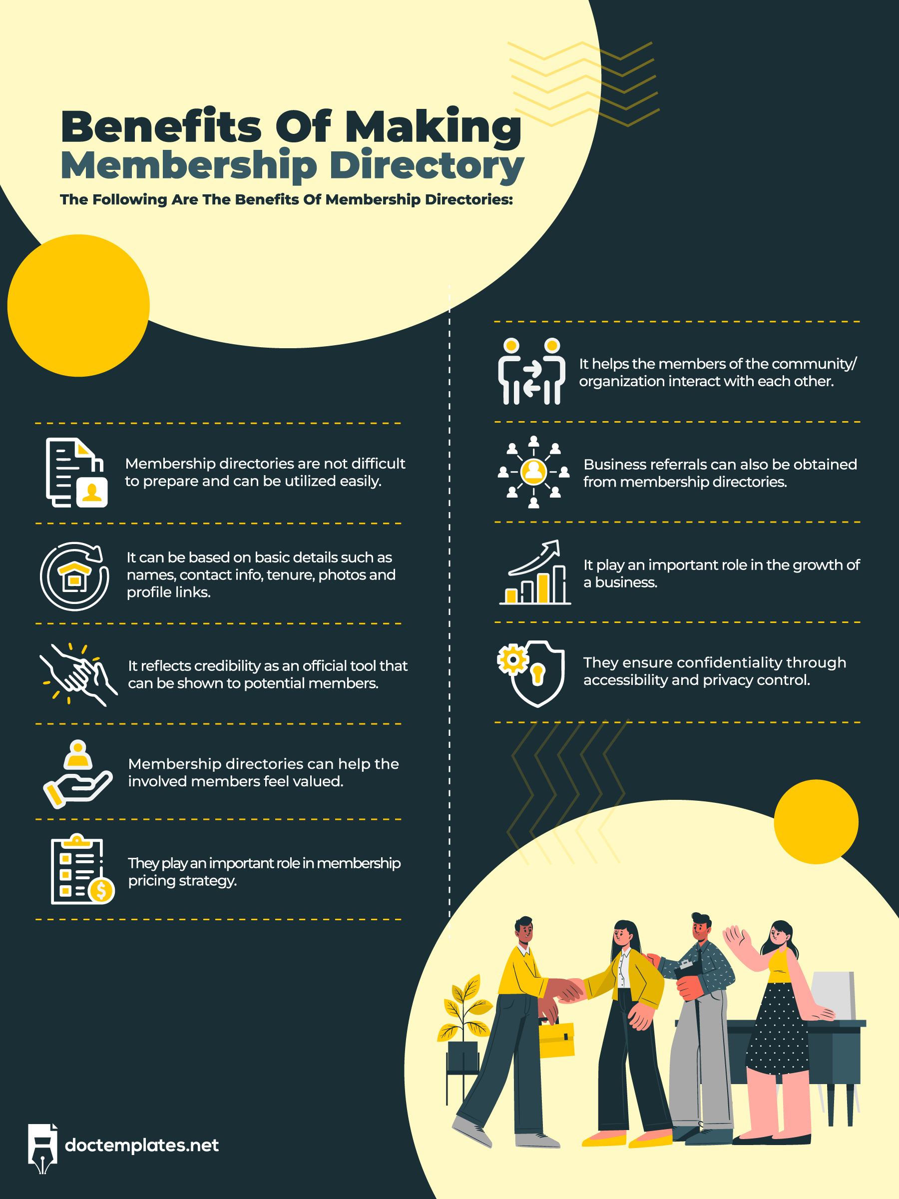 This infographic is about membership directory benefits.