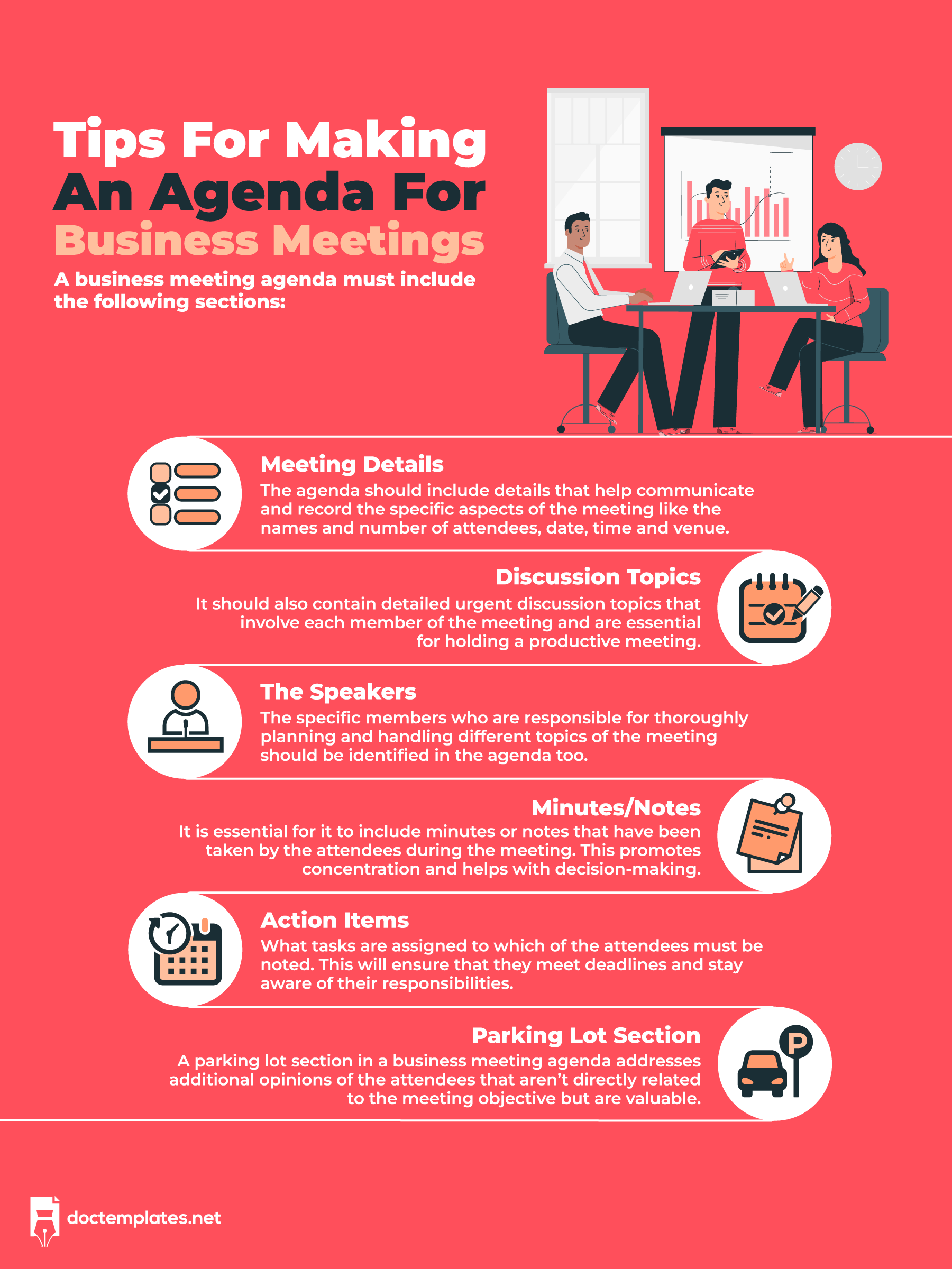 tips for making an agenda for business meetings 1800by2400 This infographic is about essential sections of business meeting agenda.