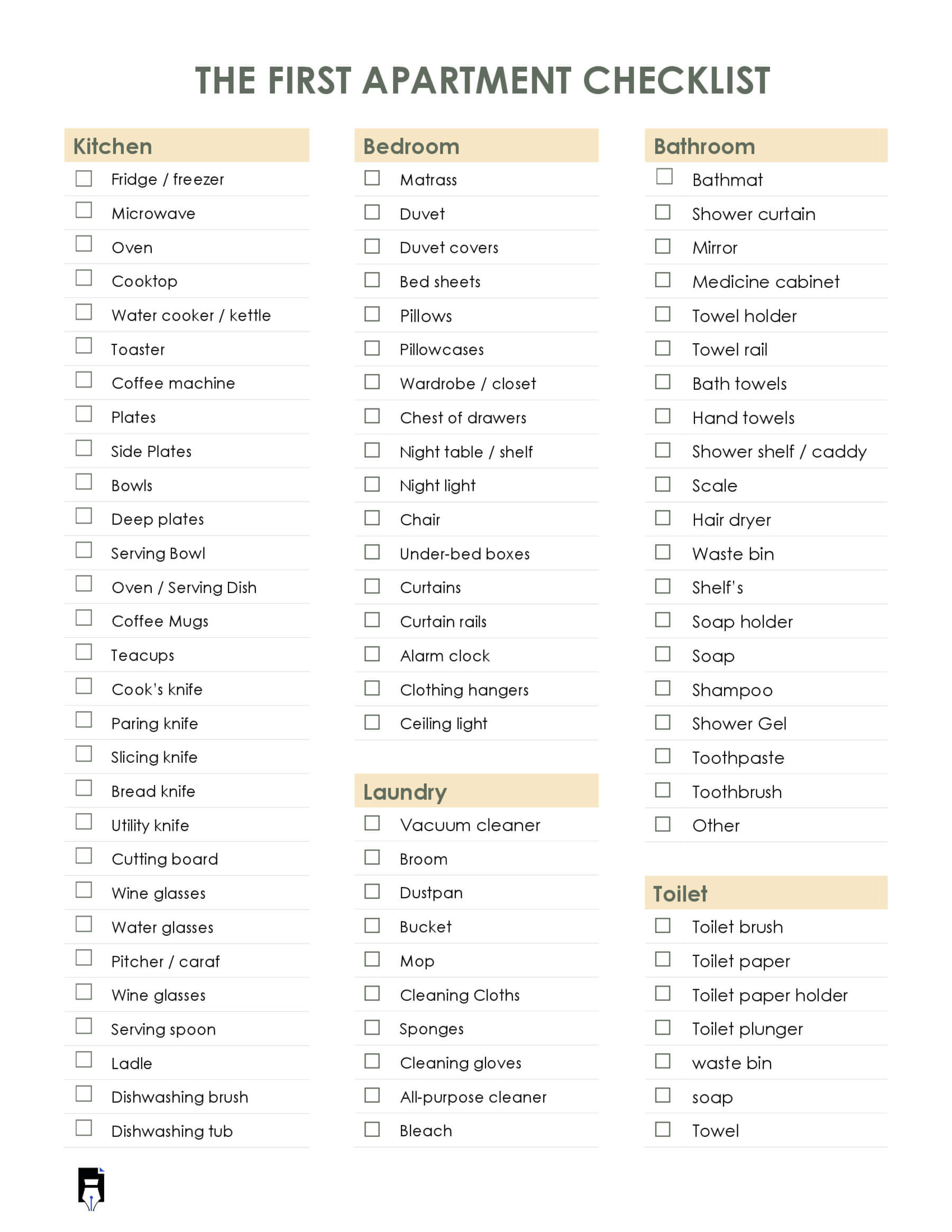Moving to Your First Apartment Checklist (Word)